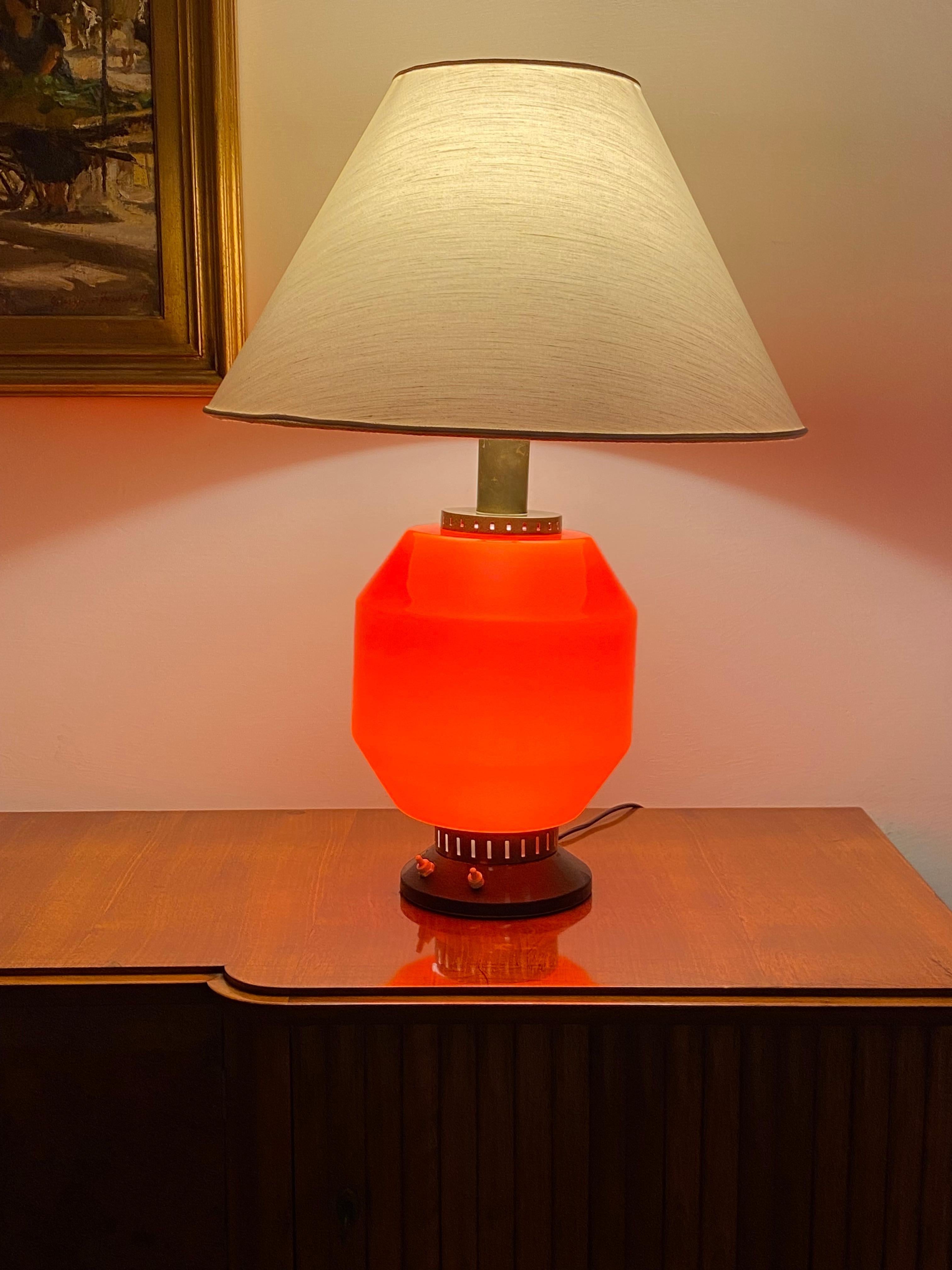 Space Age orange glass table lamp base, Stilnovo, Italy 1960s For Sale 1