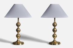 Swedish Designer, Table Lamps, Polished Brass, Sweden, 1970s