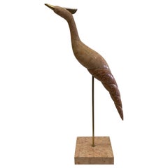 Tall and Elegant Tessellated Stone & Brass Bird Sculpture