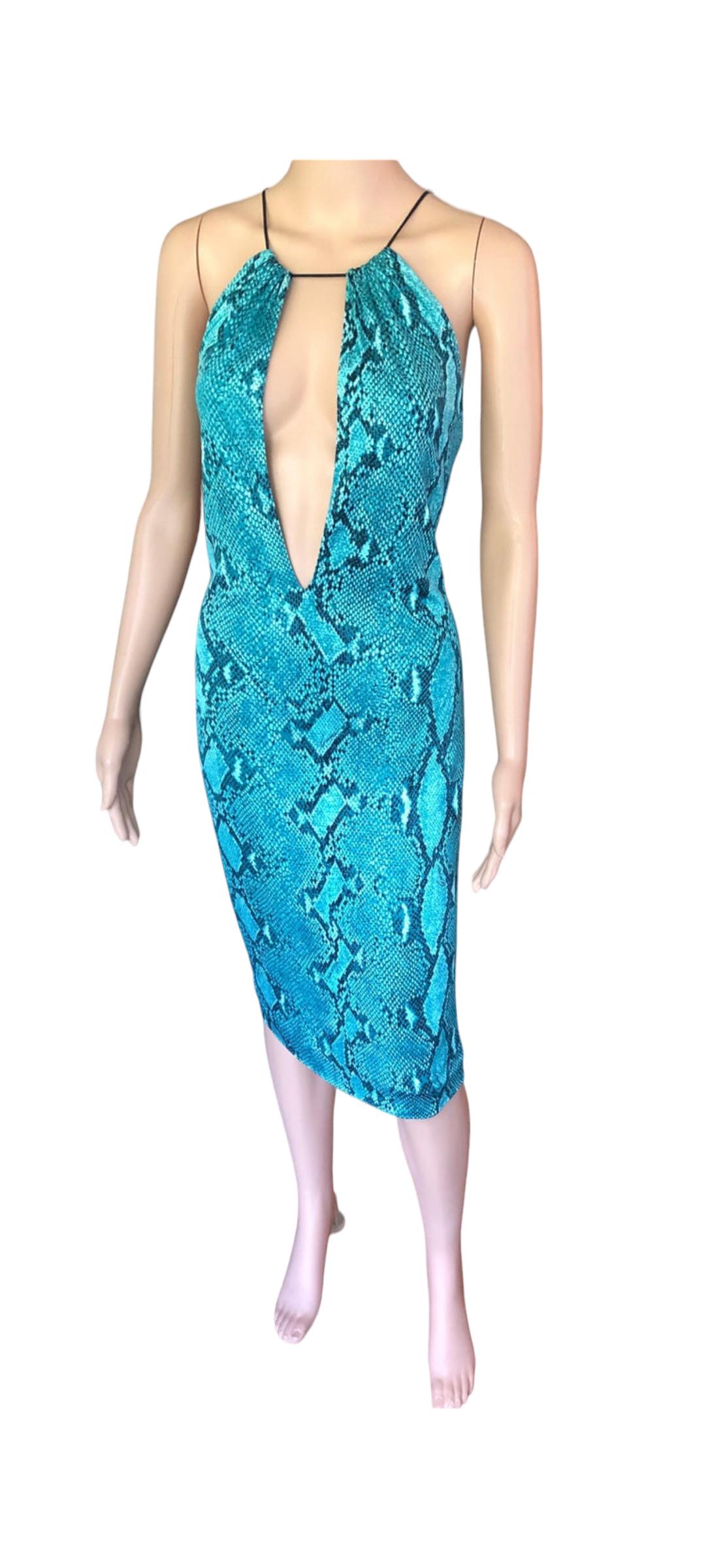 Blue Tom Ford for Gucci S/S 2000 Runway Python Print Plunged Halter Dress For Sale