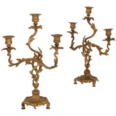 Two Antique Rococo Style Gilt Bronze Candelabra