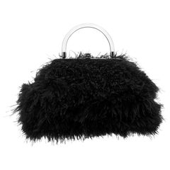 Used TYLER ELLIS Poppy Handbag Small in Black Ostrich Feathers with Gunmetal Hardware