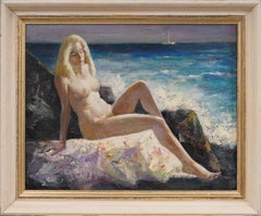 Antique American Impressionist Beach Scene Nude Hamptons Summer Framed Painting