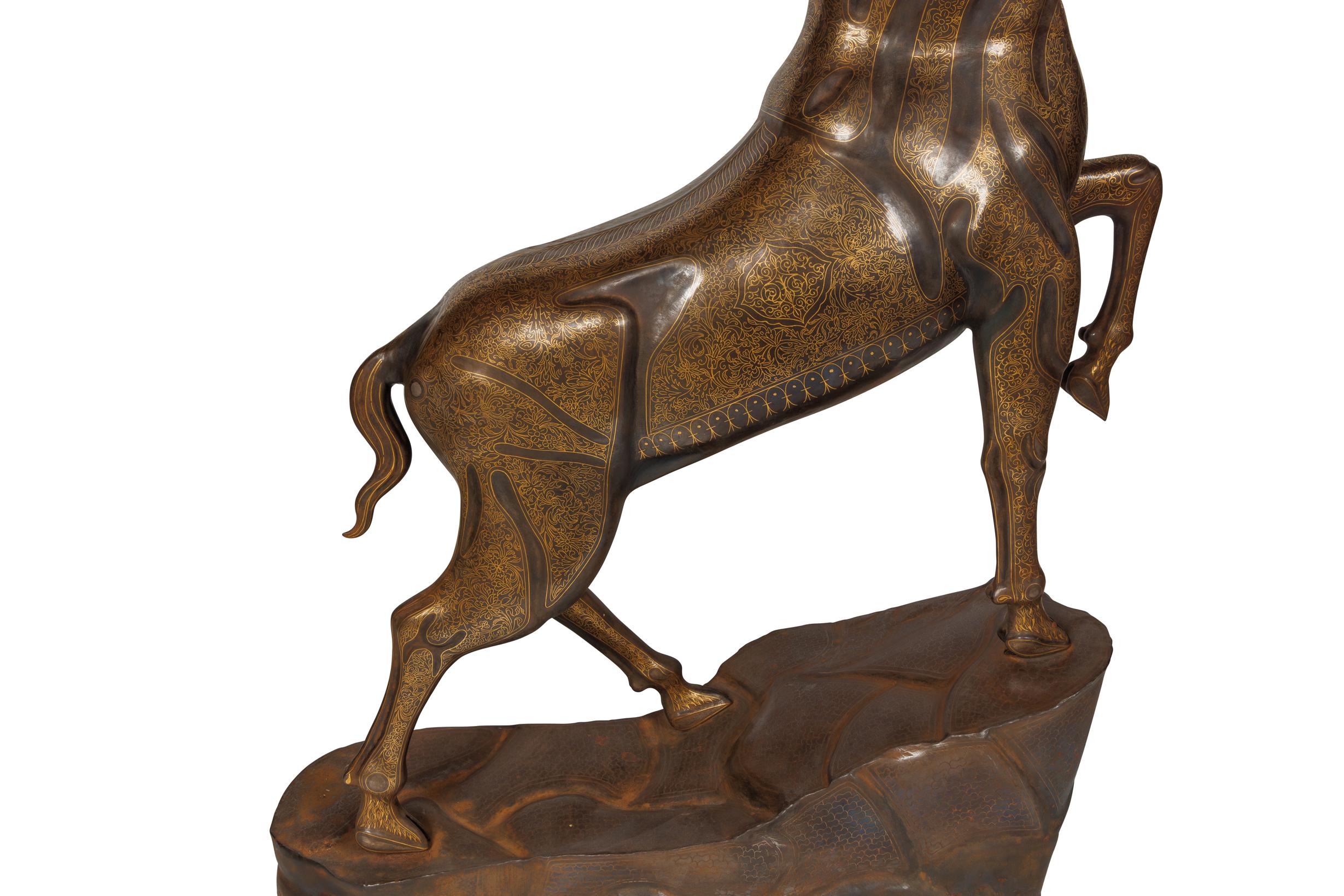 An Exceptional Life-Size Middle Eastern Gold-Inlaid Steel Deer Sculpture For Sale 9