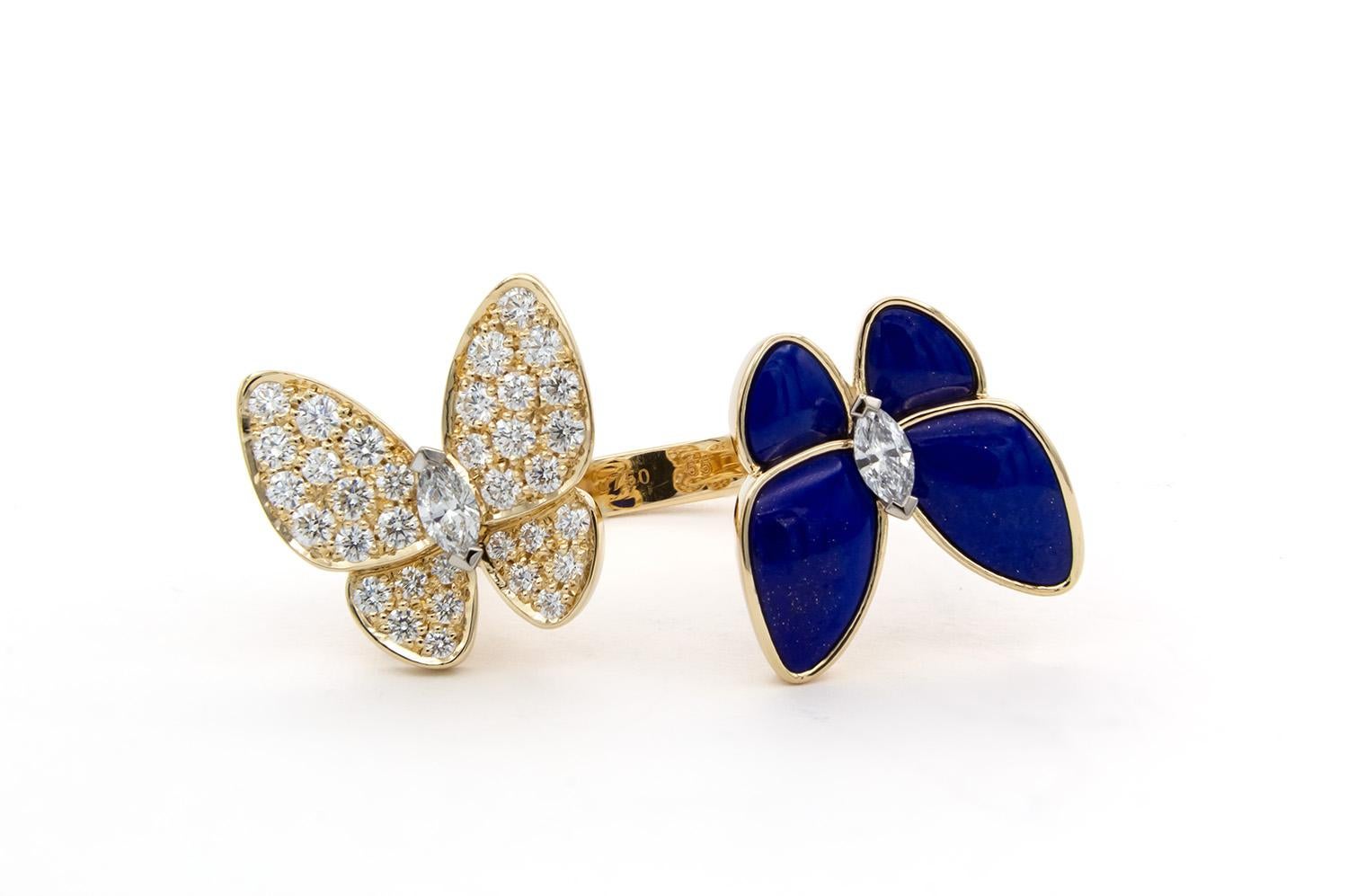 Van Cleef & Arpels Anillo Dos Mariposas Entre Los Dedos Diamante Lapislázuli Contemporáneo en venta