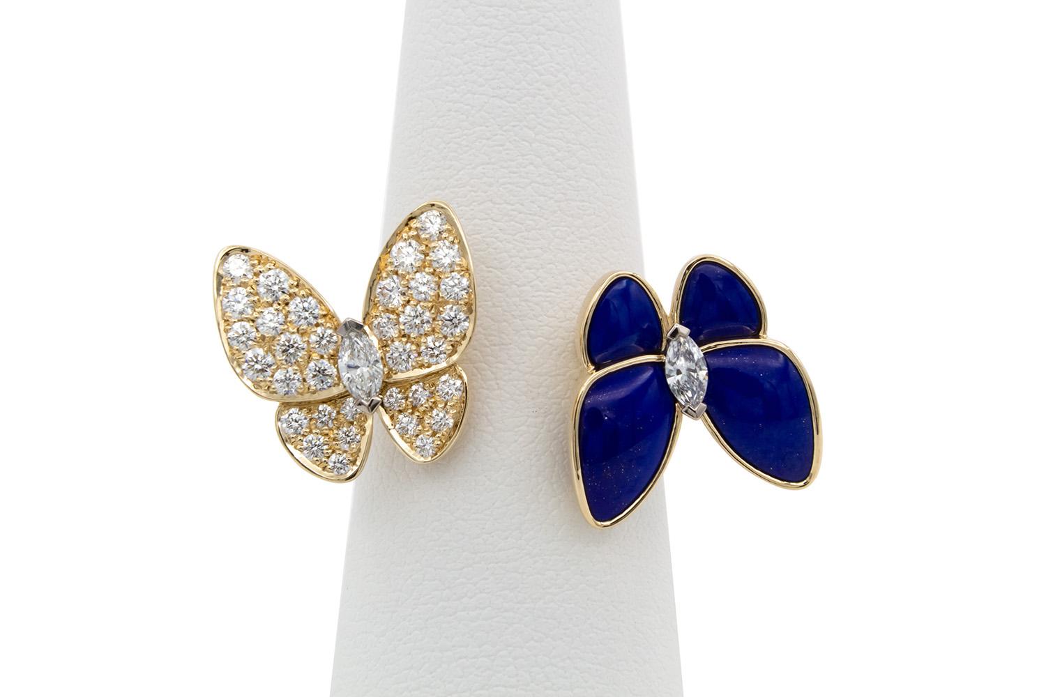 Van Cleef & Arpels Anillo Dos Mariposas Entre Los Dedos Diamante Lapislázuli en venta 2