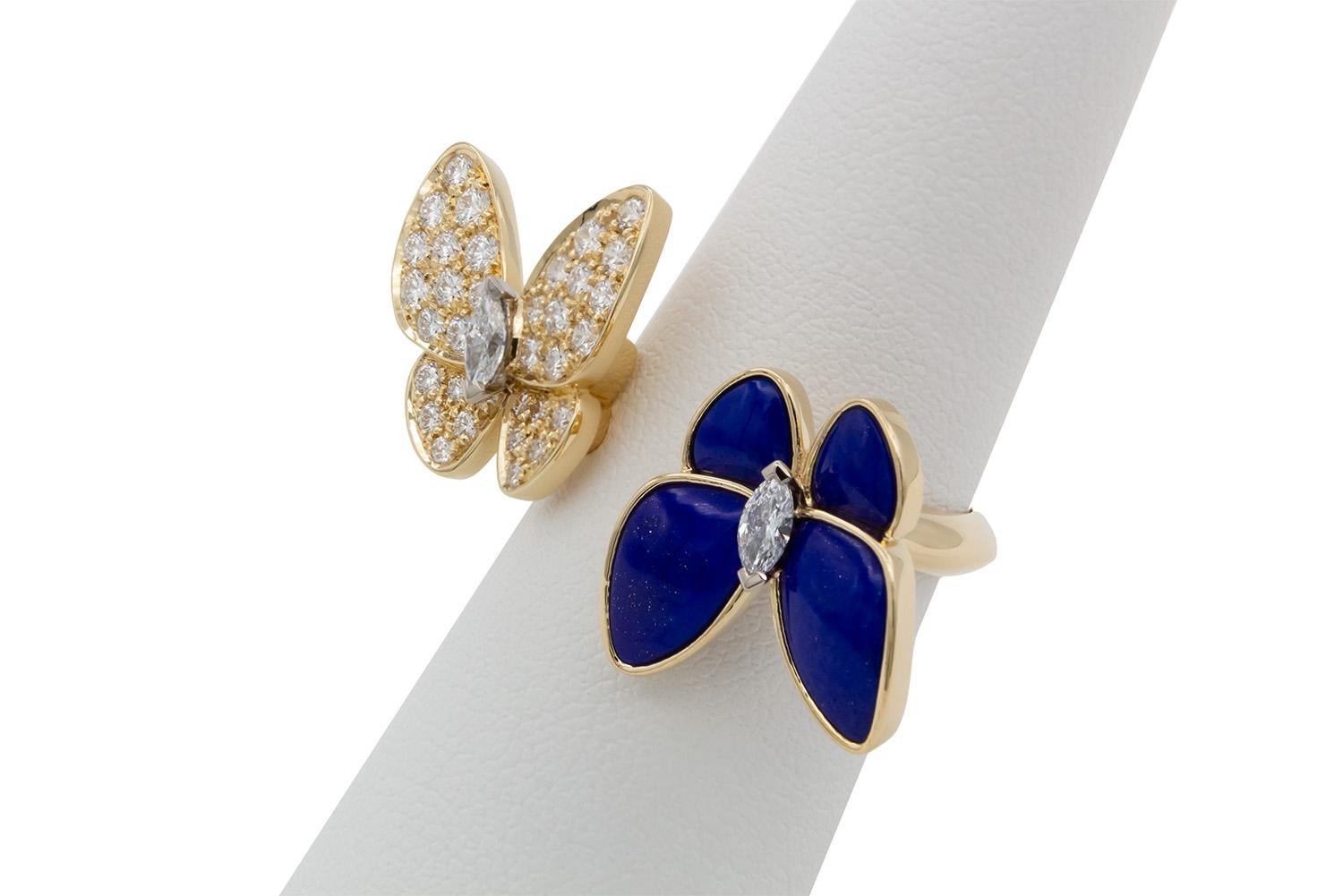 Van Cleef & Arpels Anillo Dos Mariposas Entre Los Dedos Diamante Lapislázuli en venta 3