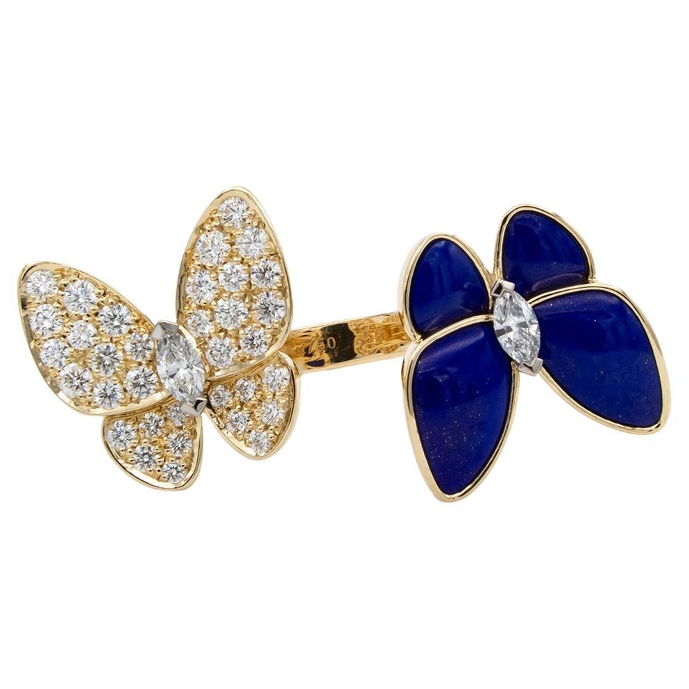 Van Cleef & Arpels Anillo Dos Mariposas Entre Los Dedos Diamante Lapislázuli en venta