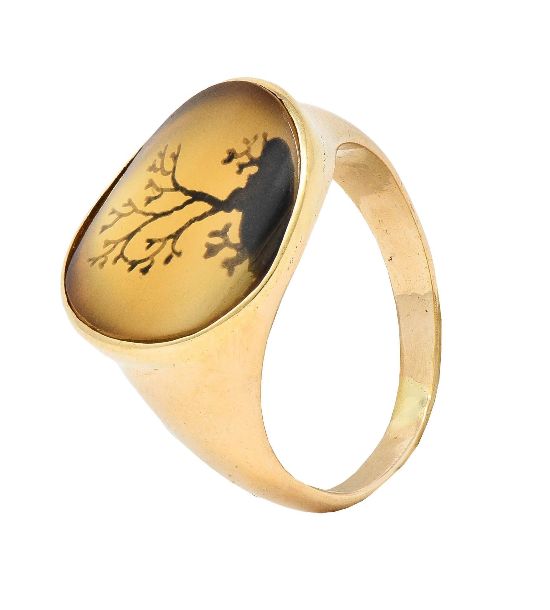 Victorian Dendritic Agate 10 Karat Yellow Gold Antique Tree Of Life Signet Ring 8