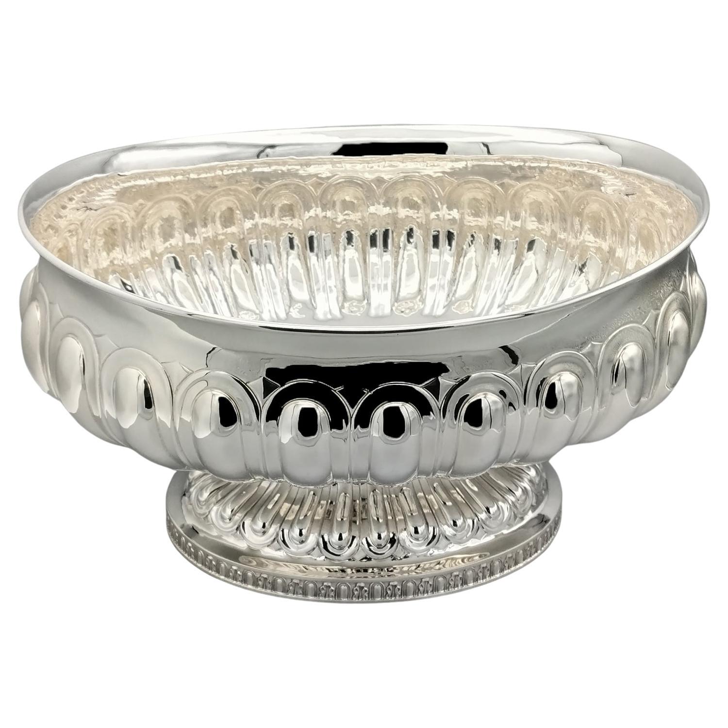 XX Century Italian Solid 800 Silver Large Oval Centerpiece in Empire Style