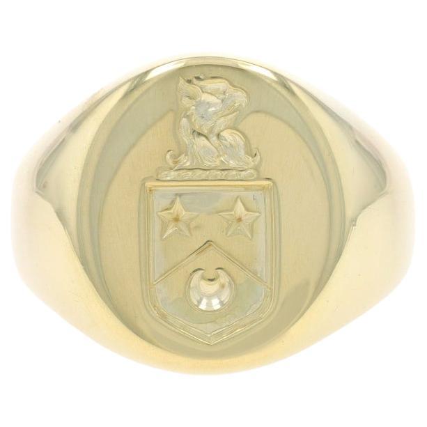 Yellow Gold Coat of Arms Men's Signet Ring -14k Eagle Stars Crescent Moon Shield