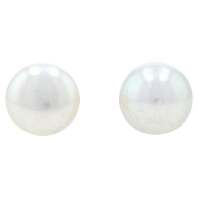 Yellow Gold Freshwater Pearl Stud Earrings - 14k Pierced 8mm