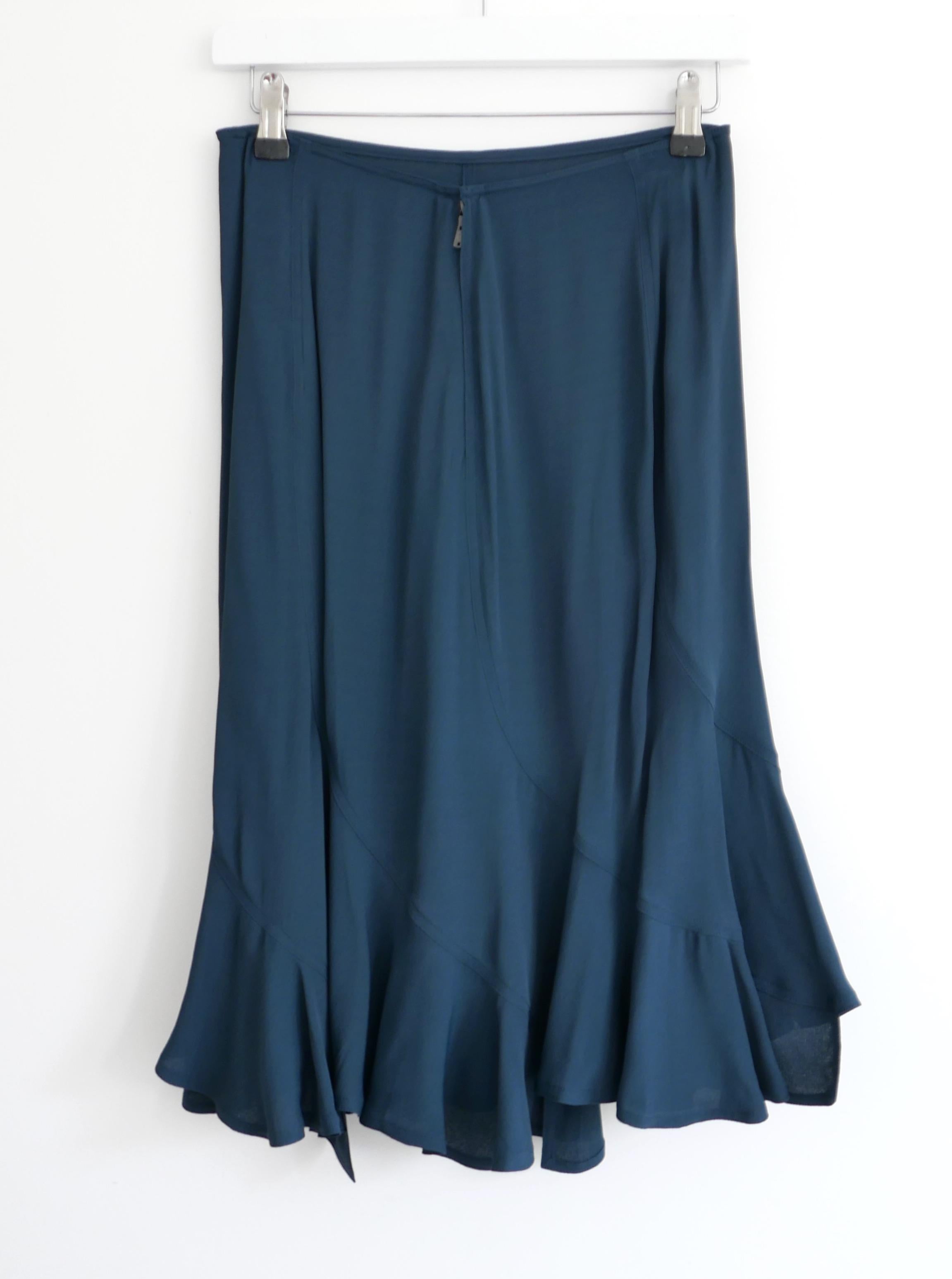 Blue Yves Saint Laurent x Tom Ford Fall 2003 Frilled Crepe Skirt For Sale