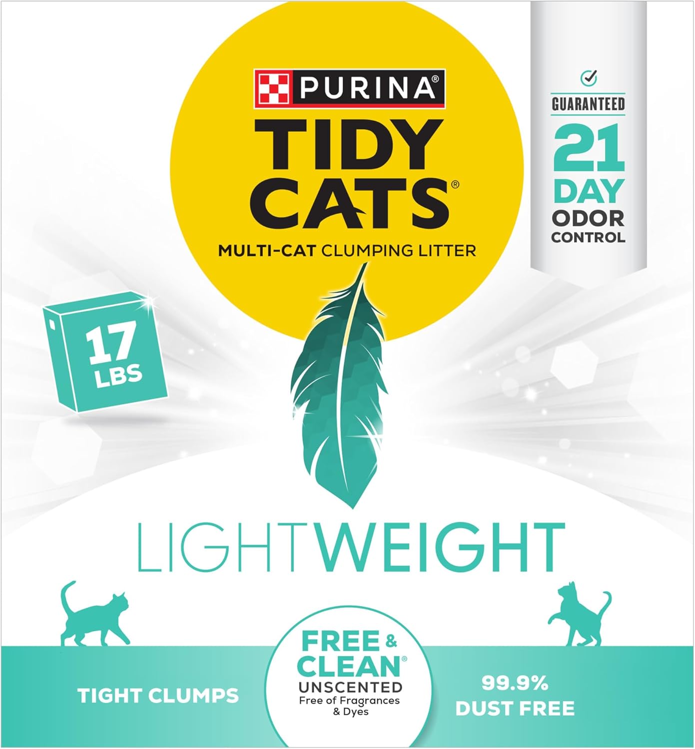 Purina Tidy Cats Low Dust Clumping Cat Litter, LightWeight Free & Clean Unscented, Multi Cat Litter - 17 lb. Box