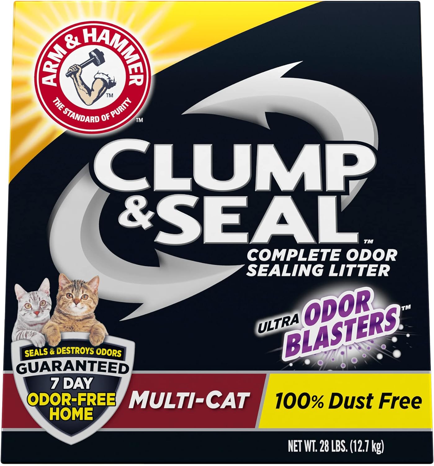 Arm Hammer Clump Seal Litter Multi-Cat Complete Odor Sealing Clumping Clay Cat Litter, 28lb