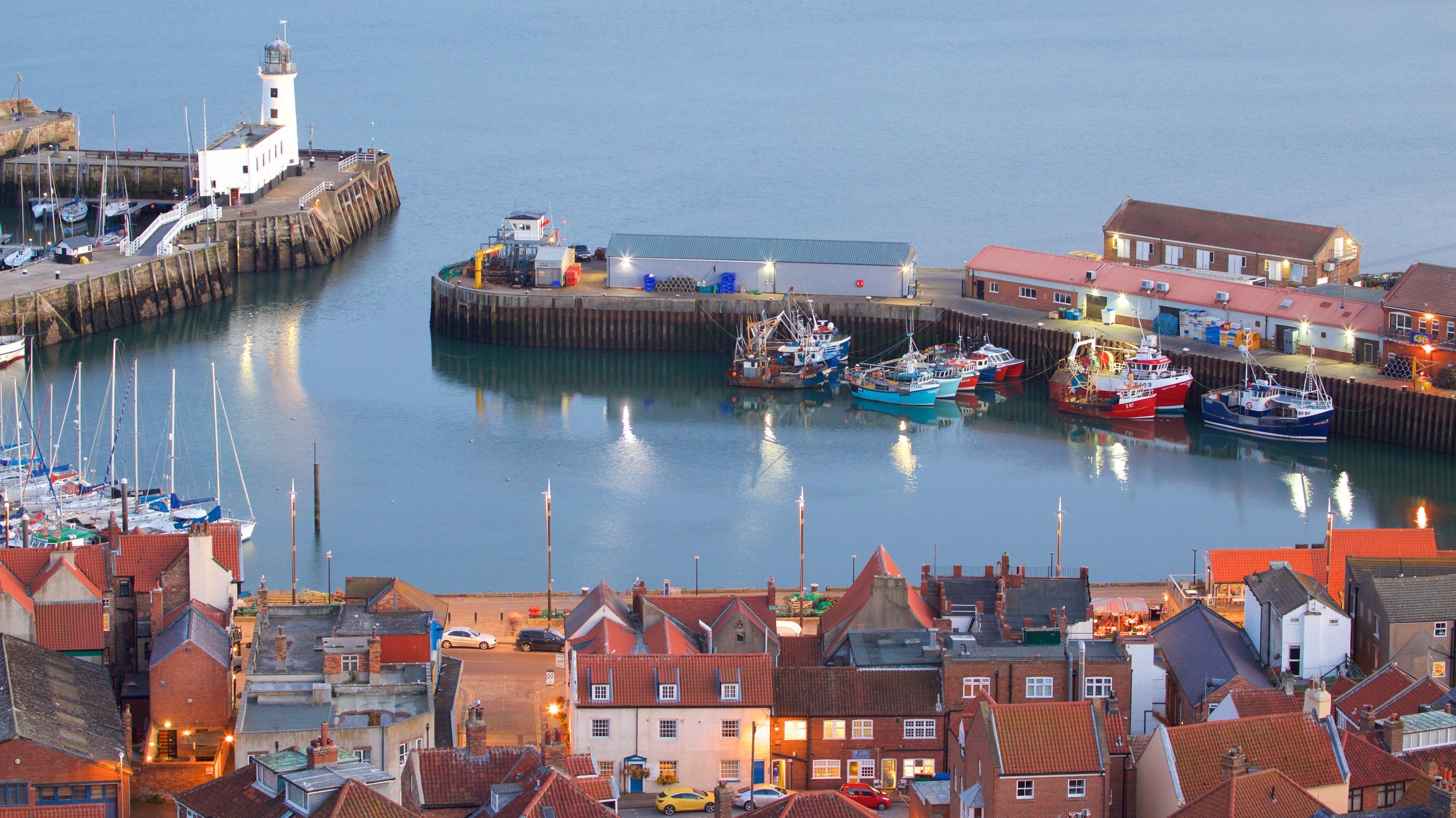 South Bay Beach showing a bay or harbour and a coastal town