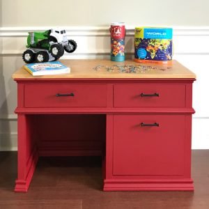 Full tutorial, build overview video, and printable plans for this beautiful DIY Childrens Desk Plans with Storage Drawers.