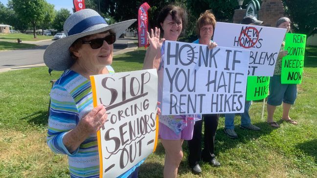 Desperate renters outside Colonial Estates Mobile Home Park in Lancaster, Ohio calling on Ohio lawmakers for change and control when it comes to increasing and unaffordable rent. The renters have organized a series of protests there since June after they say park owners continue to increase lot rent. (WSYX)