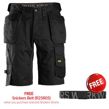 Snickers 6151 Stretch Loose Fit Work Shorts Holster Pockets, Black