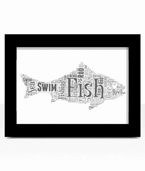 Fish Shape Word Art Picture – Personalised Fishing Gift Animal Prints