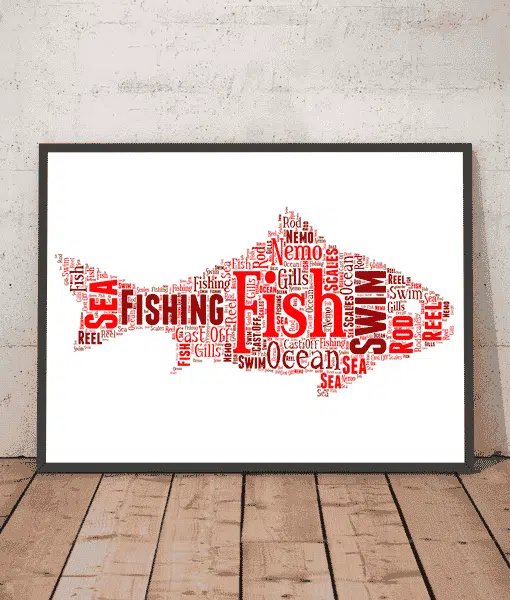 Fish Shape Word Art Picture – Personalised Fishing Gift Animal Prints