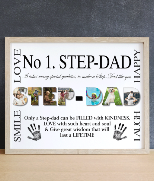 No 1 STEP DAD Personalised Photo Collage Gift Fathers Day Gifts