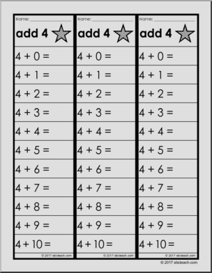 Math: Fact Fluency Practice: Add 4 – Abcteach