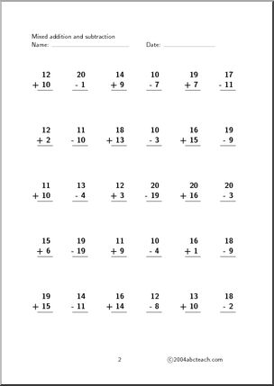 Worksheet: Mixed Practice (1-20) Set 4 – Abcteach