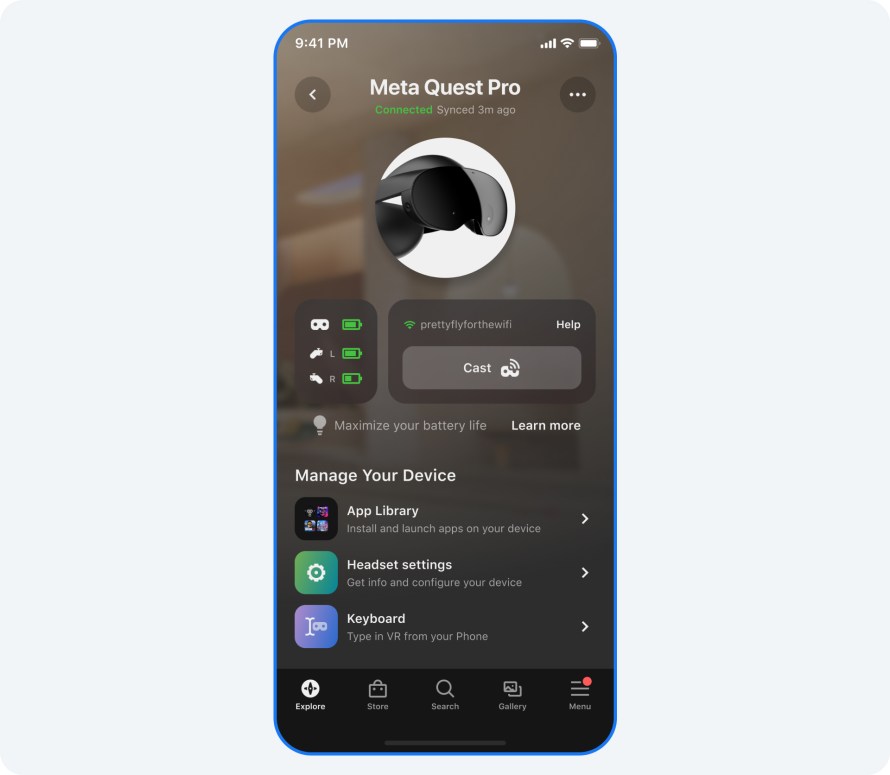 Image of the updated Meta Quest mobile app.