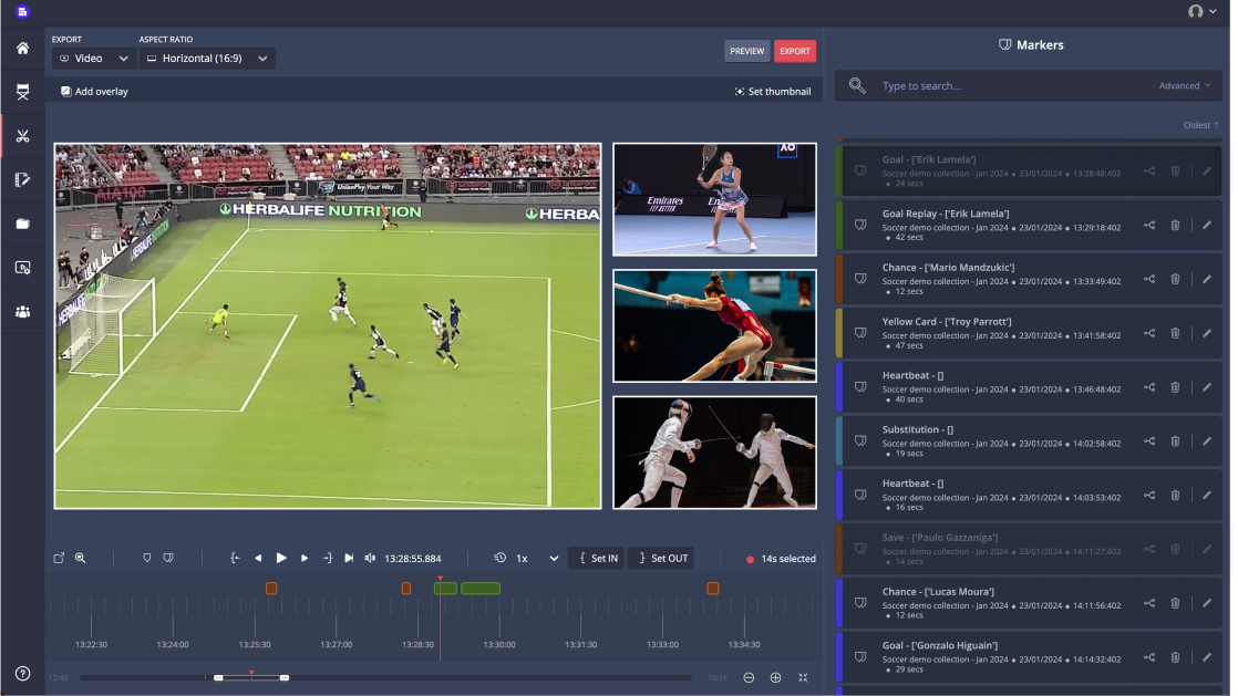 an image showing Grabyo's live clipping platform with AI automated markers