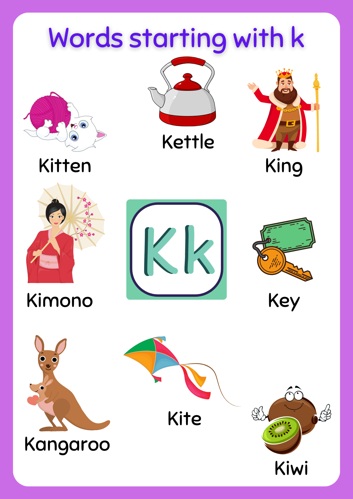 Free Printable words that start with k Worksheet Words that start with ...