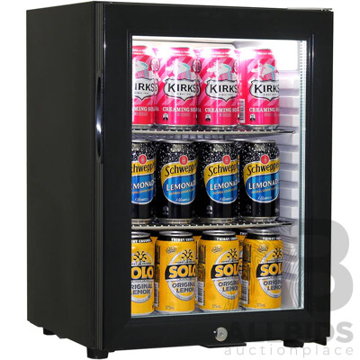 Schmick Black Glass Door Mini Bar Accommodation Fridge Quiet Running with Shallow Depth - Model SK40-B  - ORP $457