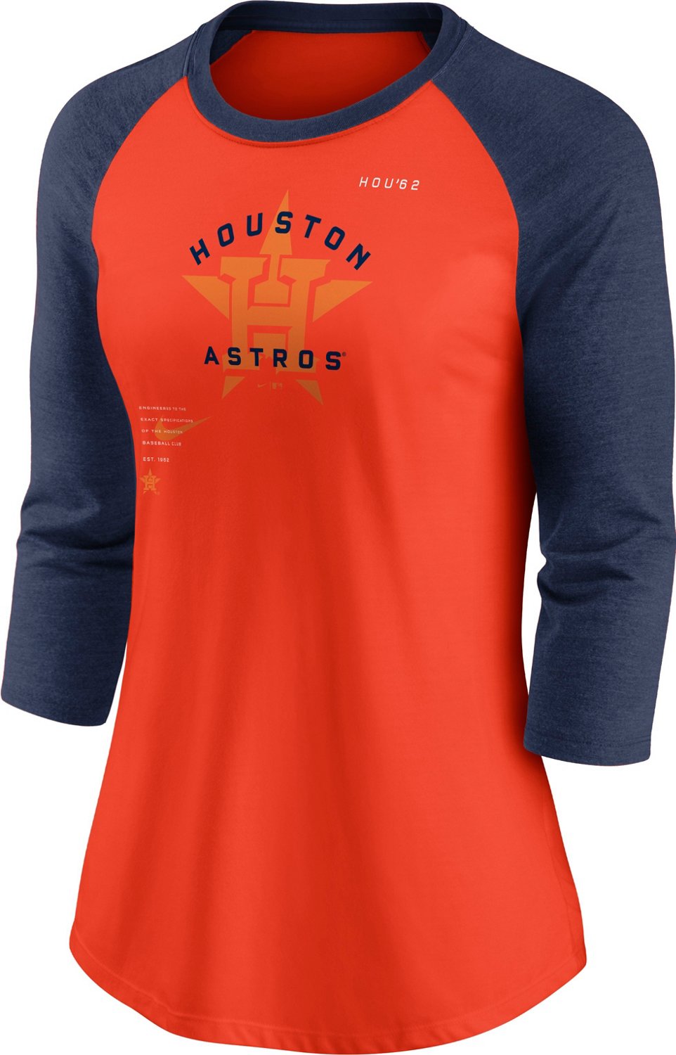 Nike /Navy Houston Astros Next Up Tri-Blend Raglan 3/4-Sleeve T-Shirt ...