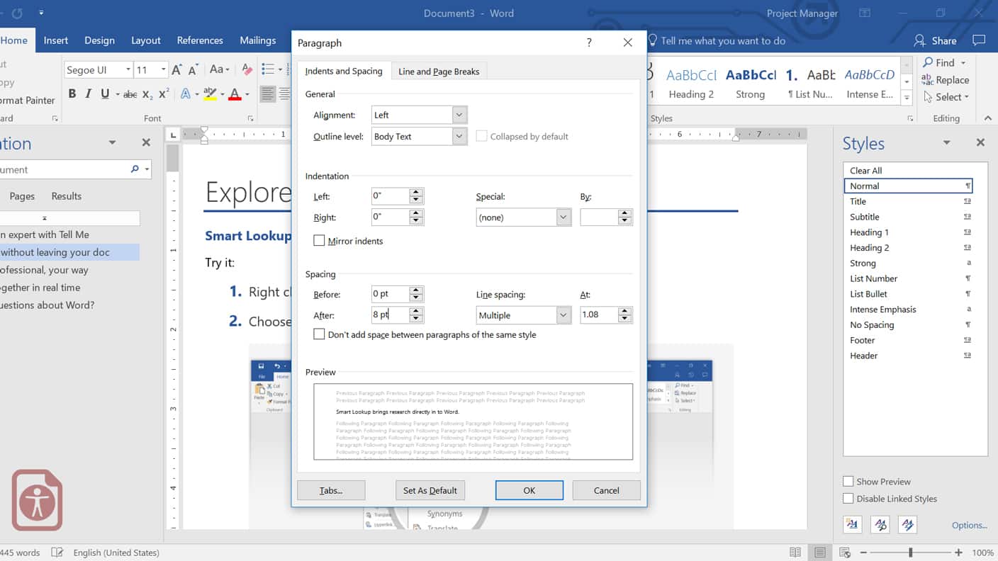 Word Options Dialog Box