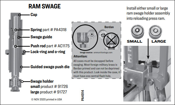 lee single stage ram swage primer pocket crimp remover die