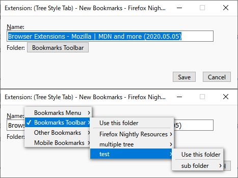 "Save bookmark" dialog