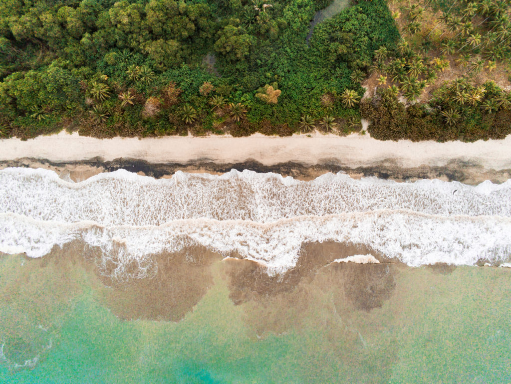 Aerial photo of Palomino Beach, Colombia