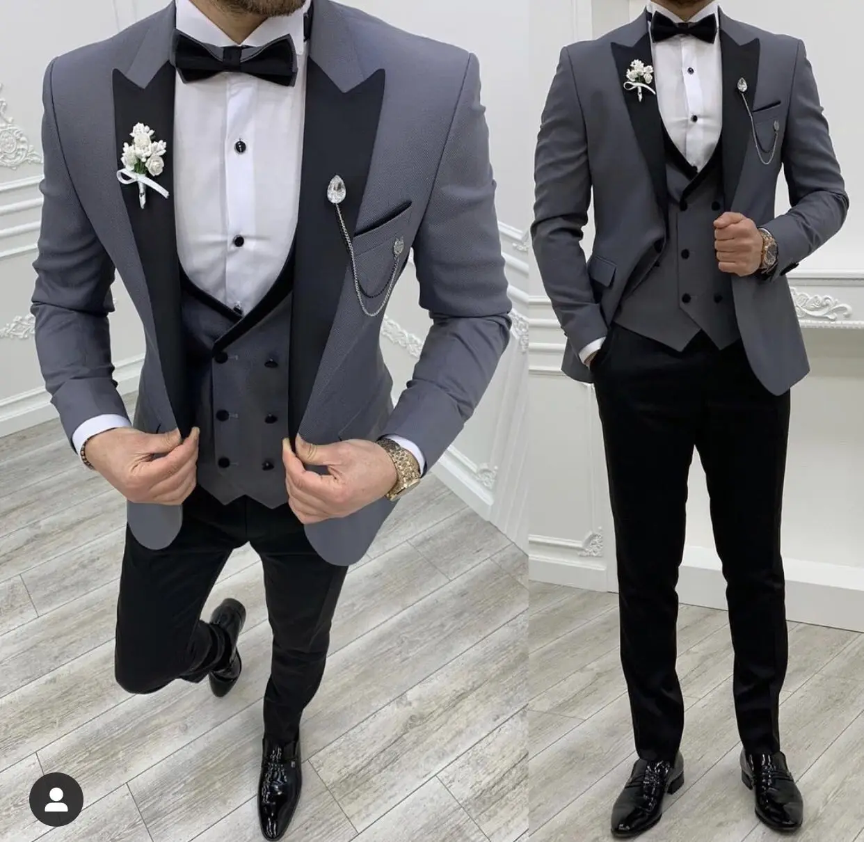 Terno cinza masculino slim fit, conjunto de 3 peças de blazer para  casamento, calça preta, smoking, traje para noivado - AliExpress Moda  Masculina