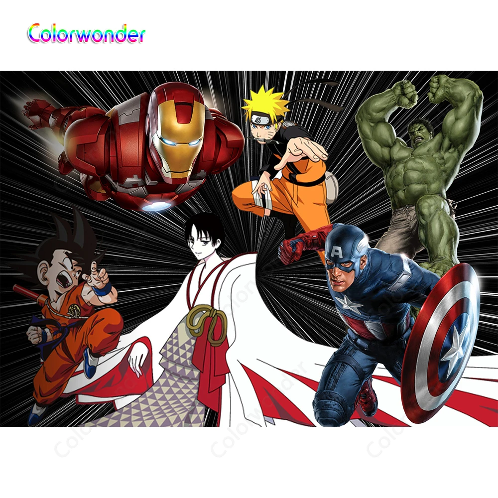 Superhero Series Photography Iron Man Hulk American Captain Black  Backgrounds with White Lines Cartoon Anime Birthday Backdrops|Background| -  AliExpress