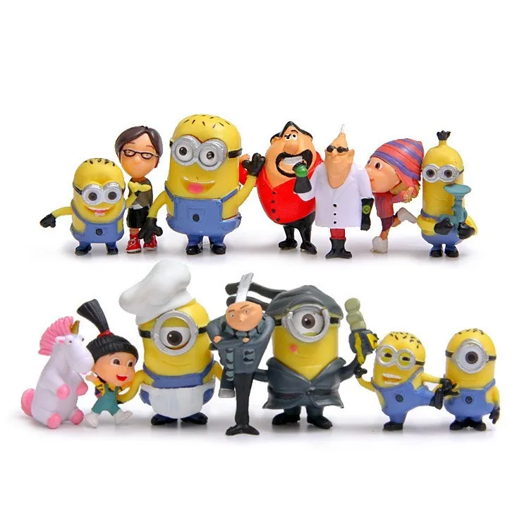 14pcs/lot Minion Agnes Gru Edith Margo Miniature Figurines Toys Cute ... - 14pcs Lot Minion Agnes Gru EDith Margo Miniature Figurines Toys Cute Lovely MoDel KiDs Toys PVC