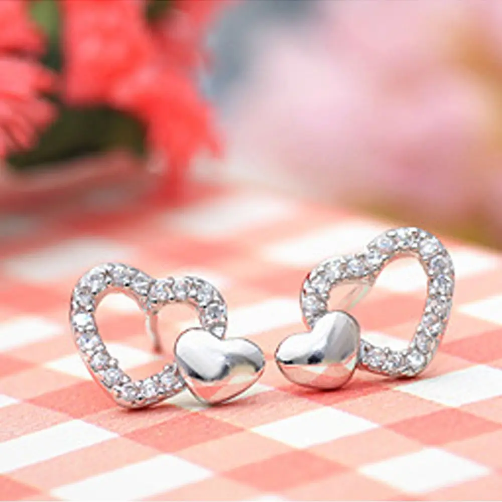 Aliexpress.com : Buy 1 Pair Charm Jewelry Double Heart Stud Earrings ...