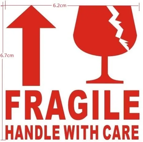 12pcs/pack for care handle fragile label customize fragile stickers 6.7 ...