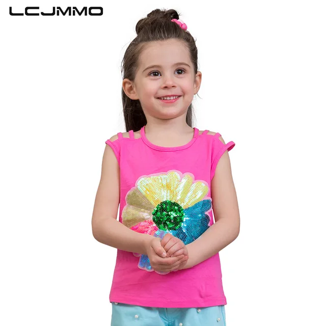 LCJMMO Colorful Sequins Girls T shirts Tops Summer Sling Sleeveless ...