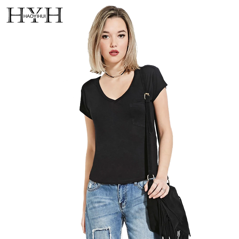 Download HYH HAOYIHUI One Side Pocket Solid Color Slim T shirt ...