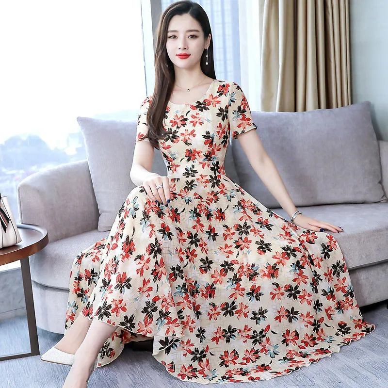  Summer  Dress  New Korean  Fashion  Women Short Sleeve Slim 