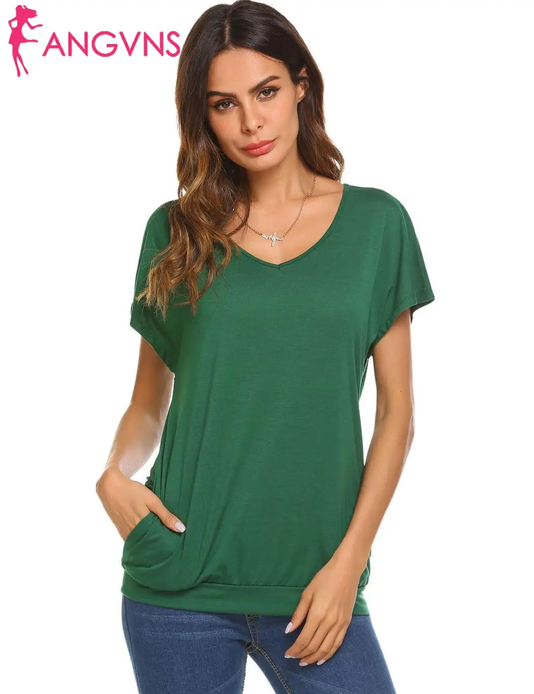 Download Two Casual Solid V Neck with Women Side Pockets Short ...