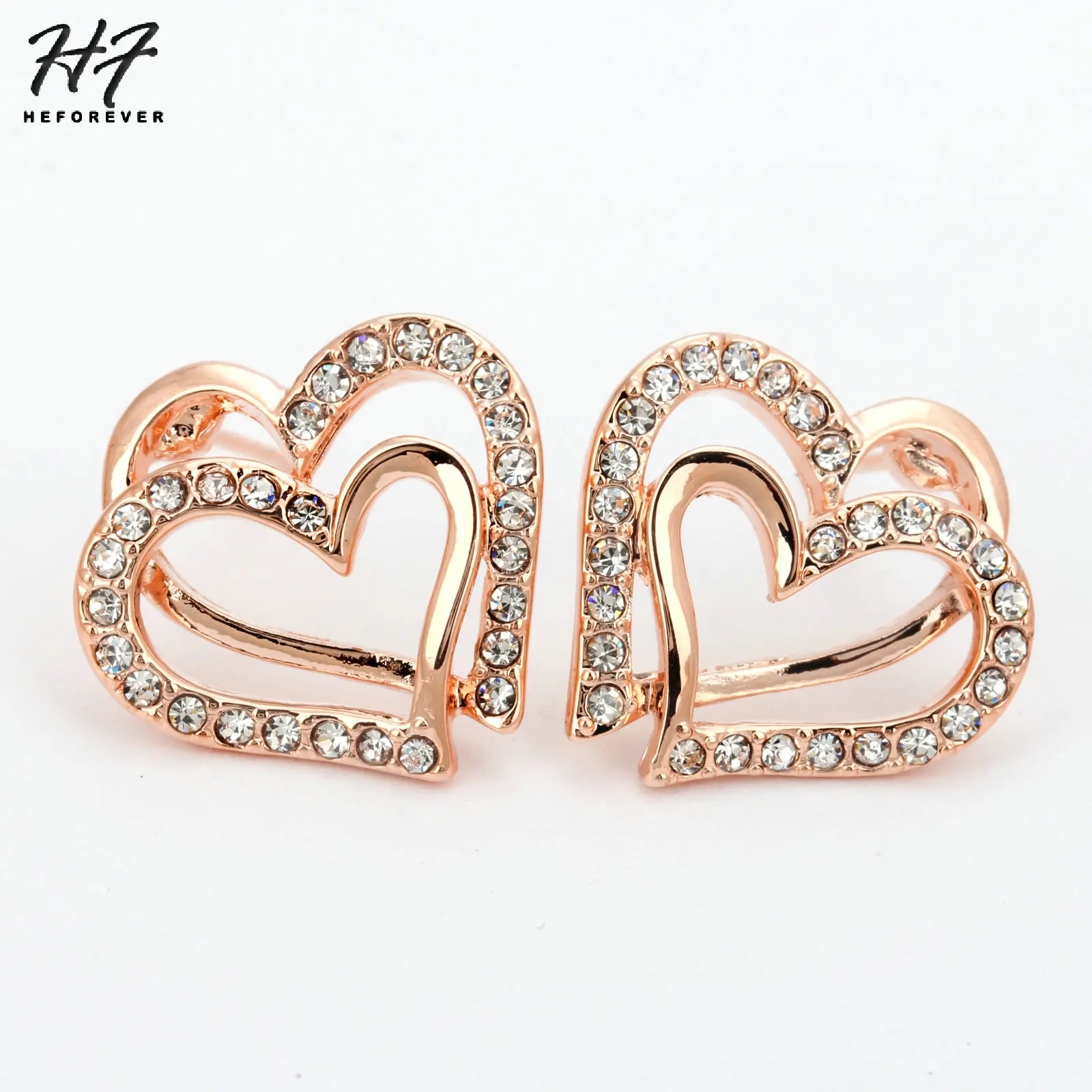 Romantic Double Heart Shaped Stud Earring for Women Girls Rose White ...