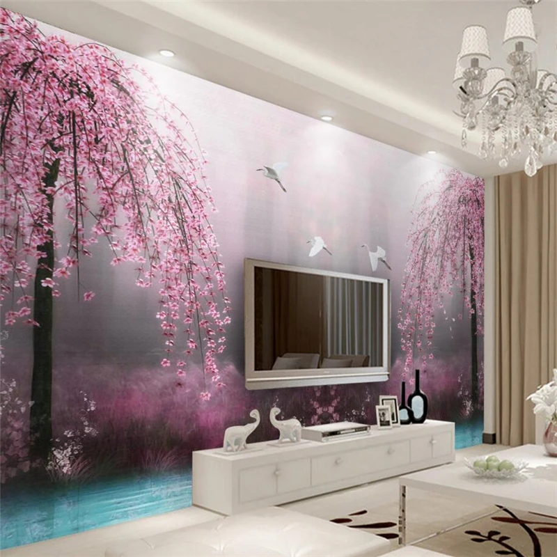 beibehang Premium Wallpaper Aesthetic  Dream Pink  Swan Lake 