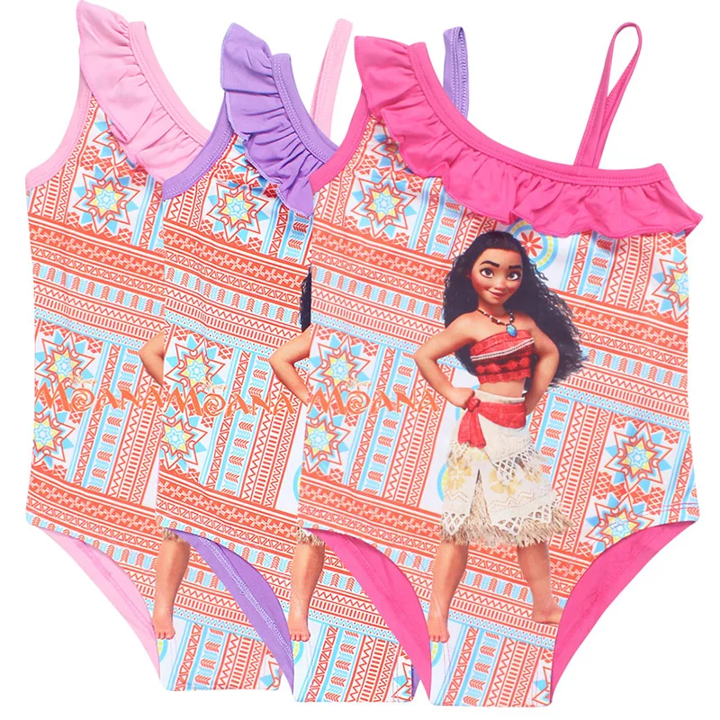 Summer One Piece Little Girls Swimsuit Moana Costume Kids Pink Purple ...