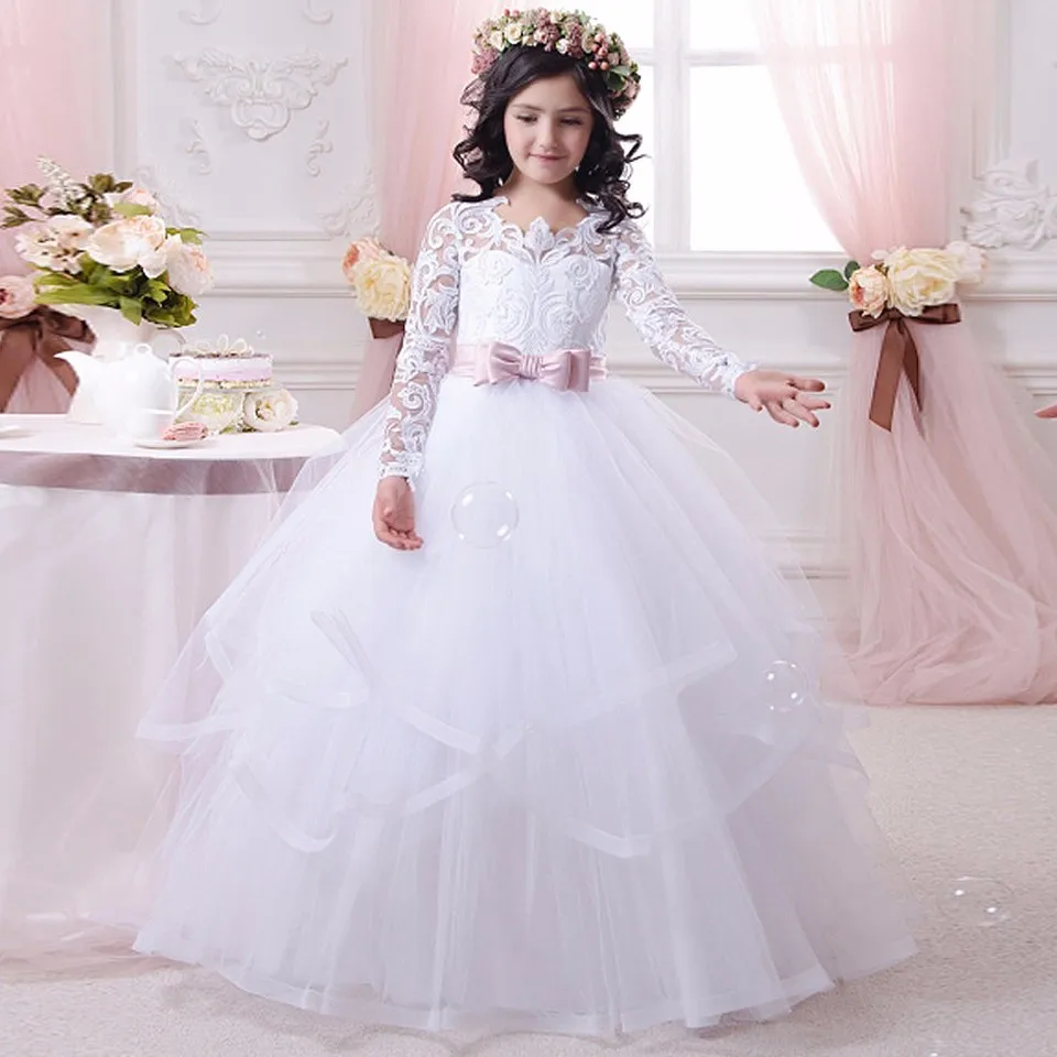 Vintage Lace Tulle Ball Gown Flower Girl Dresses For Wedding Little